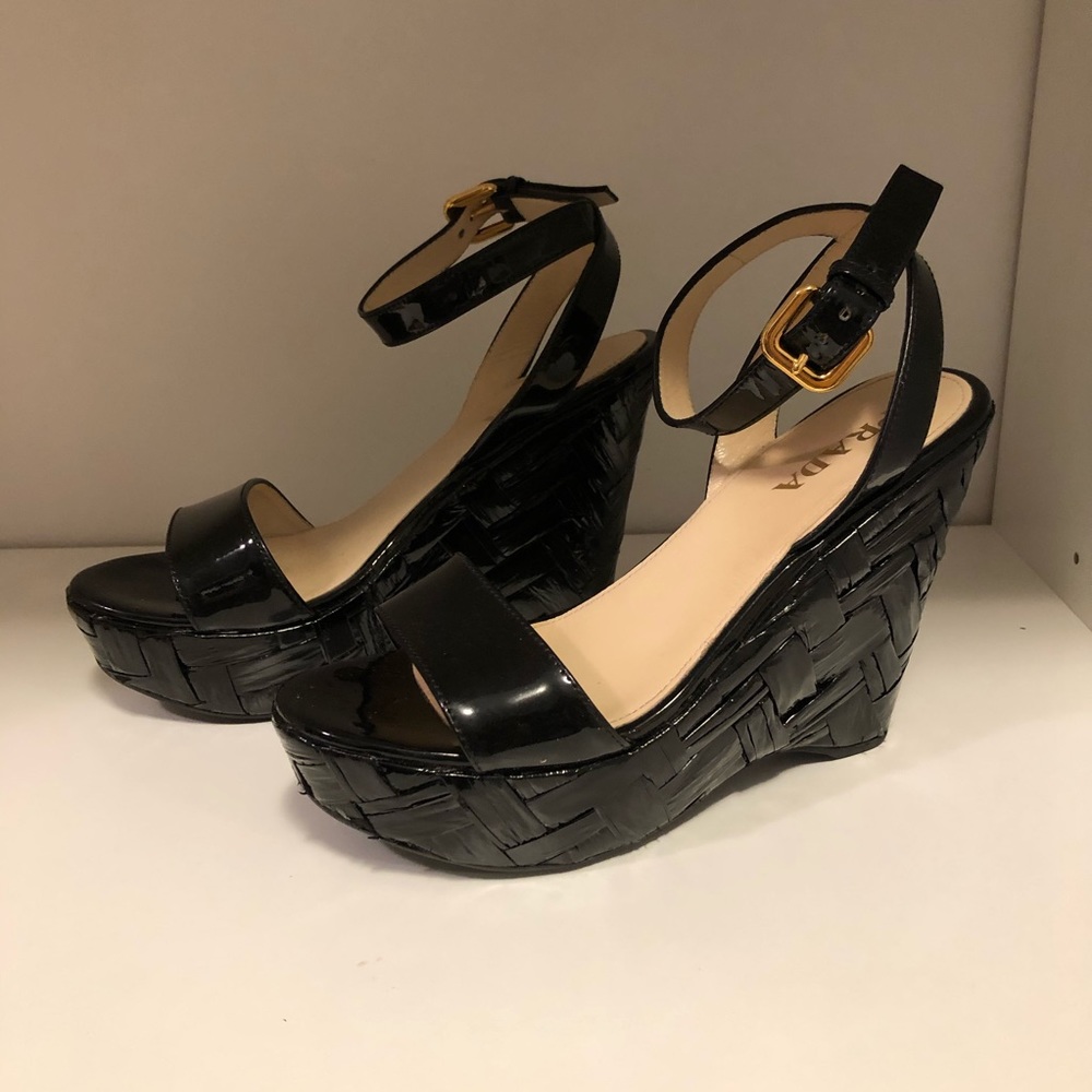 Prada patent leather wedges